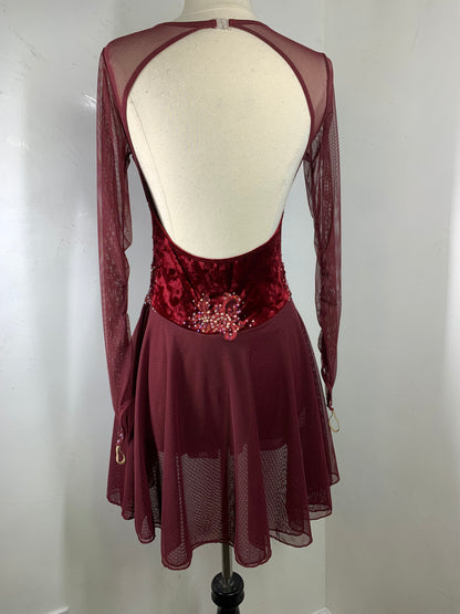 SOPHIA Wine velvet long sleeved Figure Skating Dress