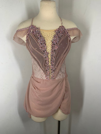 ANYA Dusty Rose Pink draped Figure Skating Dress