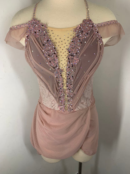 ANYA Dusty Rose Pink draped Figure Skating Dress