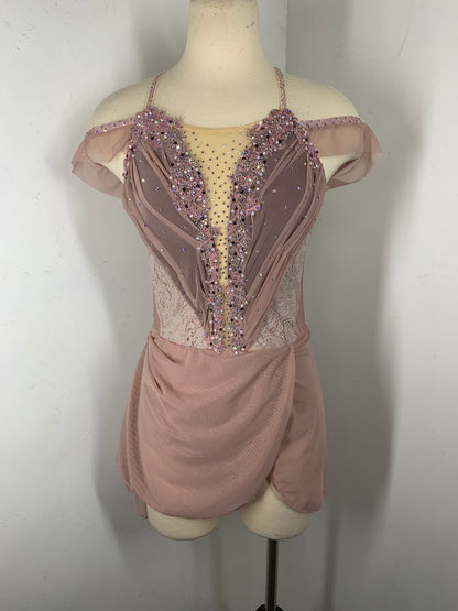 ANYA Dusty Rose Pink draped Figure Skating Dress