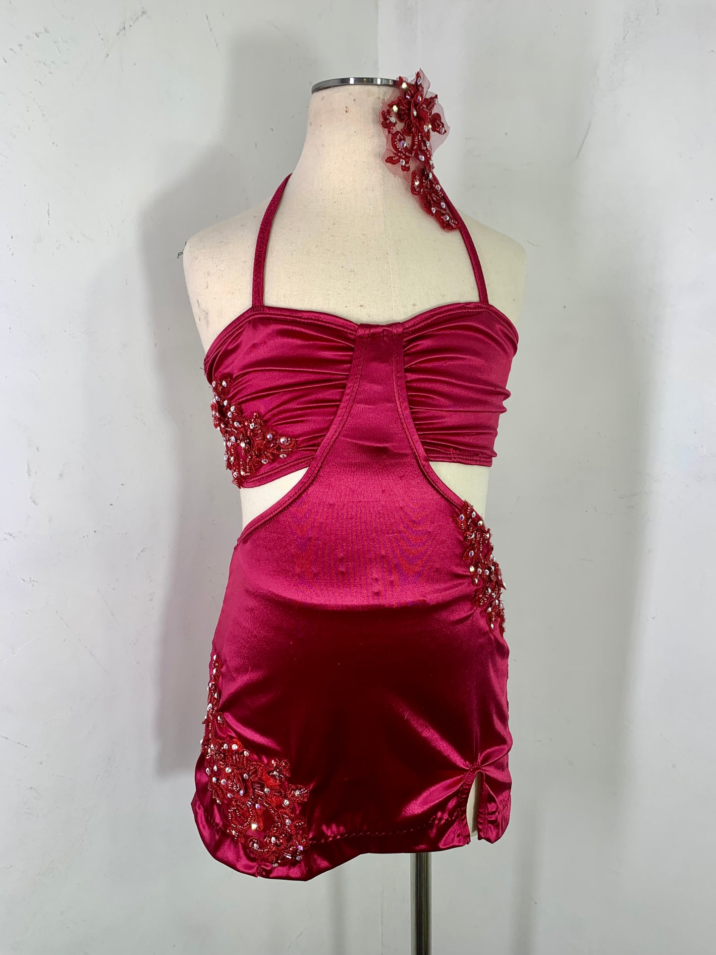 SATIN SPANDEX WINE CONTEMPORARY dance dress