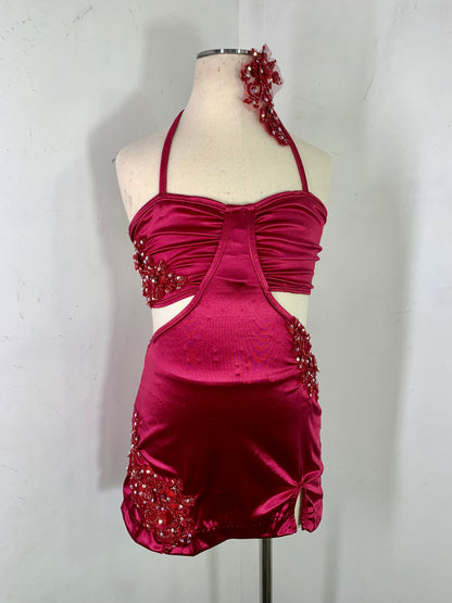 MILANA SATIN SPANDEX WINE CONTEMPORARY dance dress