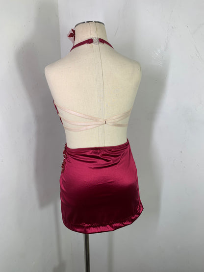 MILANA SATIN SPANDEX WINE CONTEMPORARY dance dress
