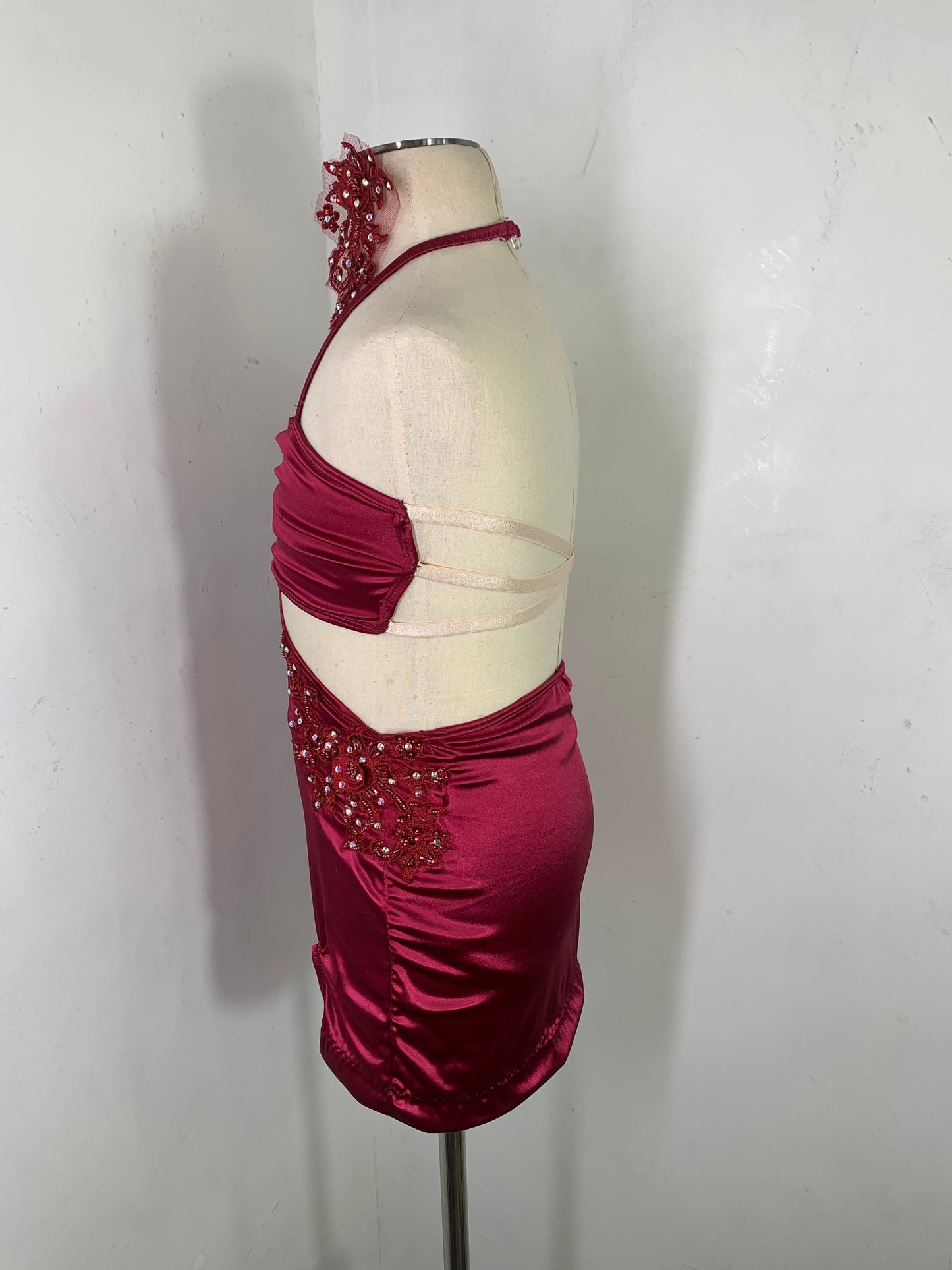 SATIN SPANDEX WINE CONTEMPORARY dance dress
