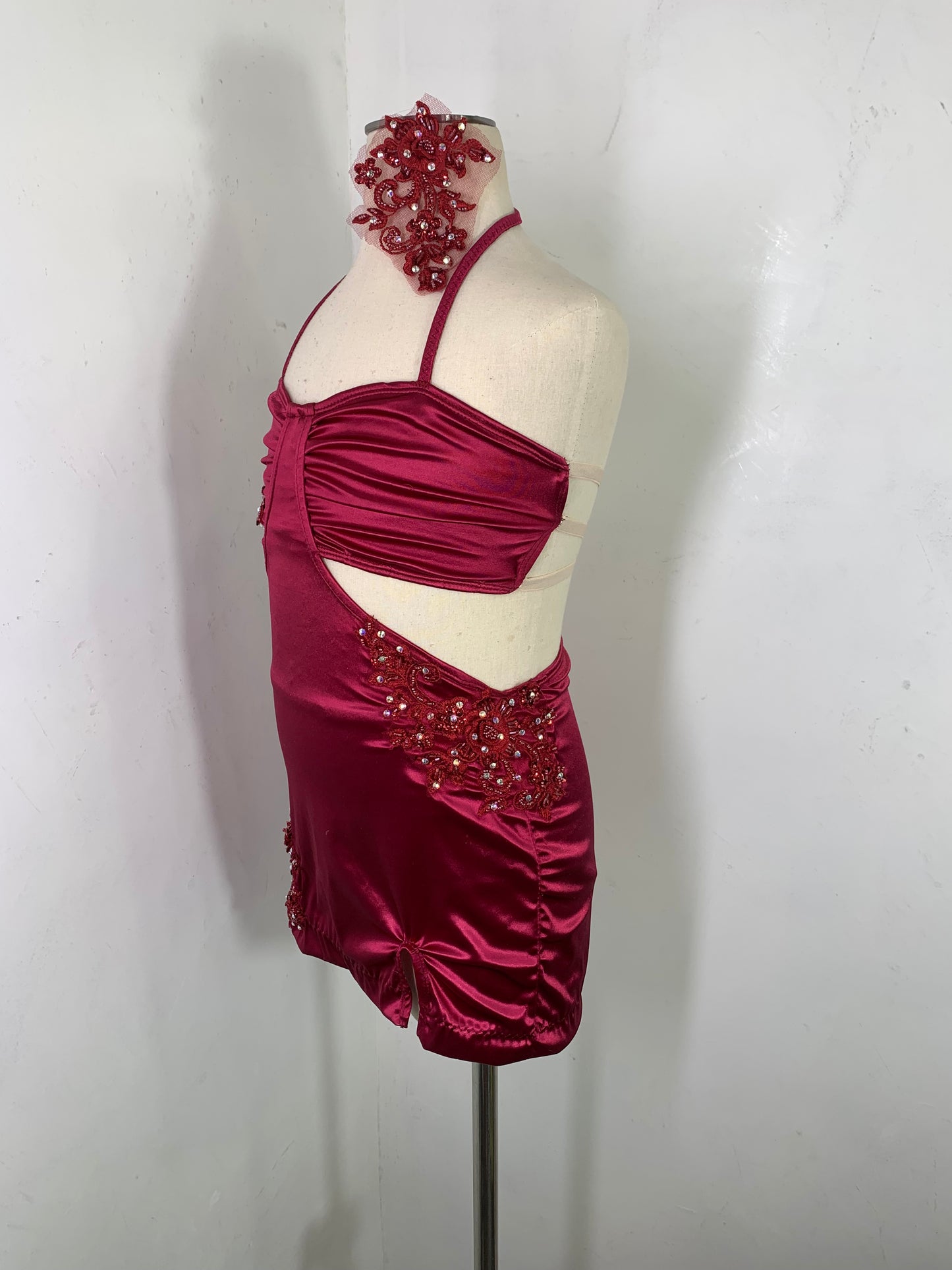 SATIN SPANDEX WINE CONTEMPORARY dance dress