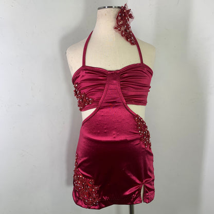 MILANA SATIN SPANDEX WINE CONTEMPORARY dance dress