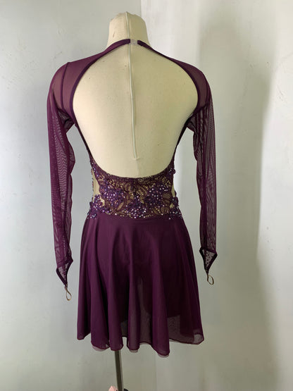 EVANGELINE  Merlot  long sleeved Figure Skating Dress