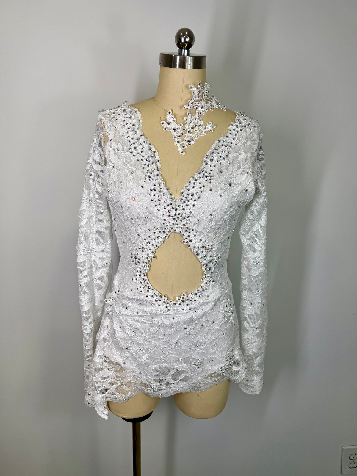 JULIANNA   2 pc dance costume with crystal ab stones scalloped lace and appliques