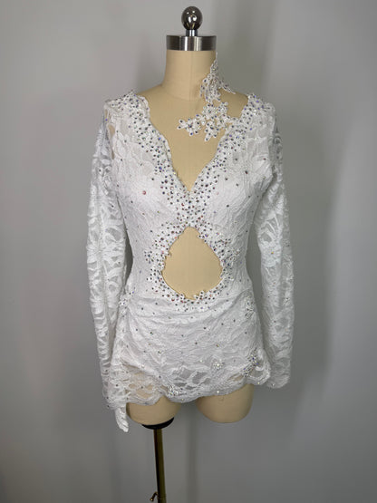 JULIANNA   2 pc dance costume with crystal ab stones scalloped lace and appliques