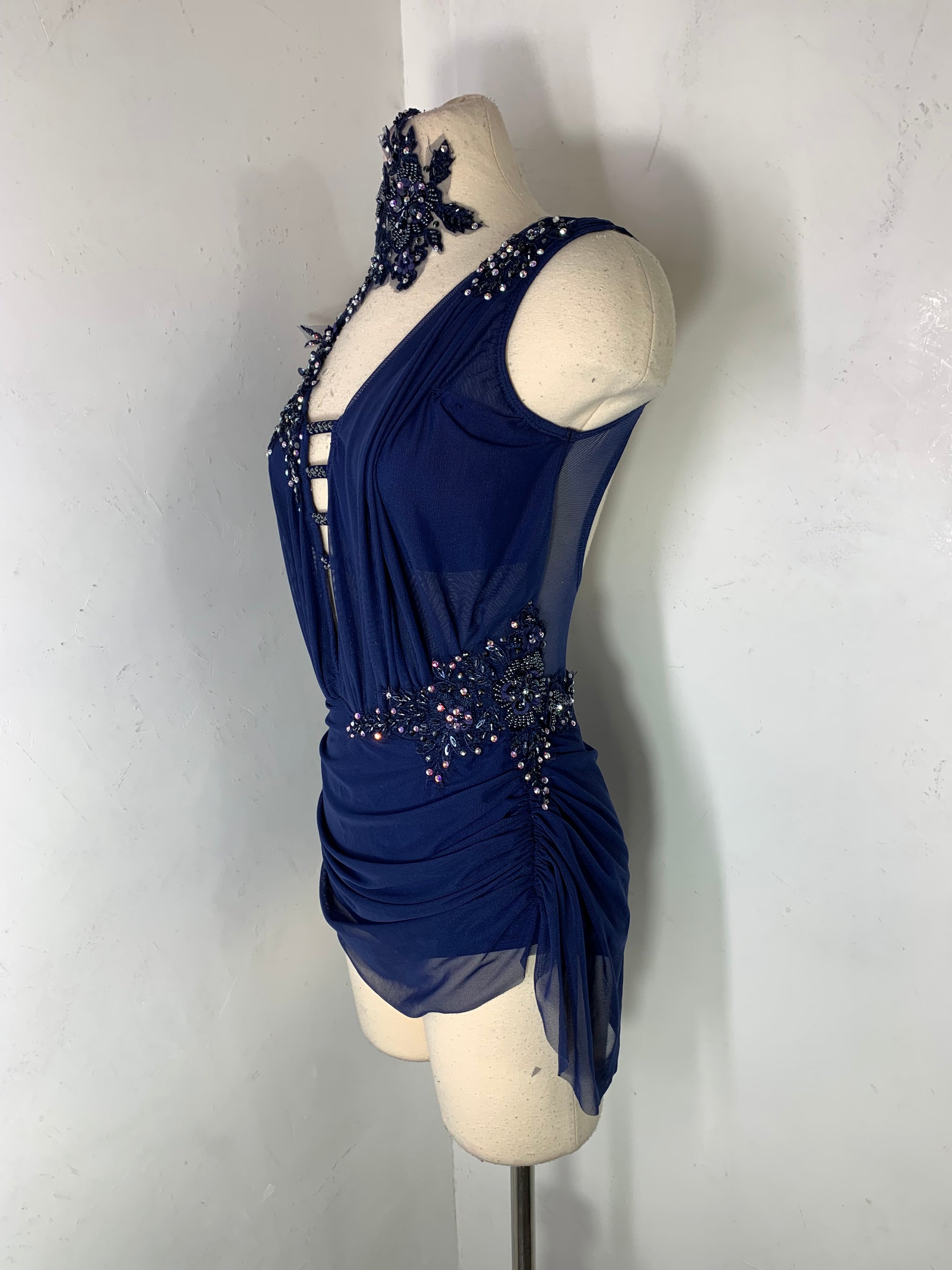 navy blue lyrical dress Yeahdor Womens Modern Contemporary Dance Dress Mesh Sheer Lyrical Costume Rhinestone Dancewear Navy Blue L
