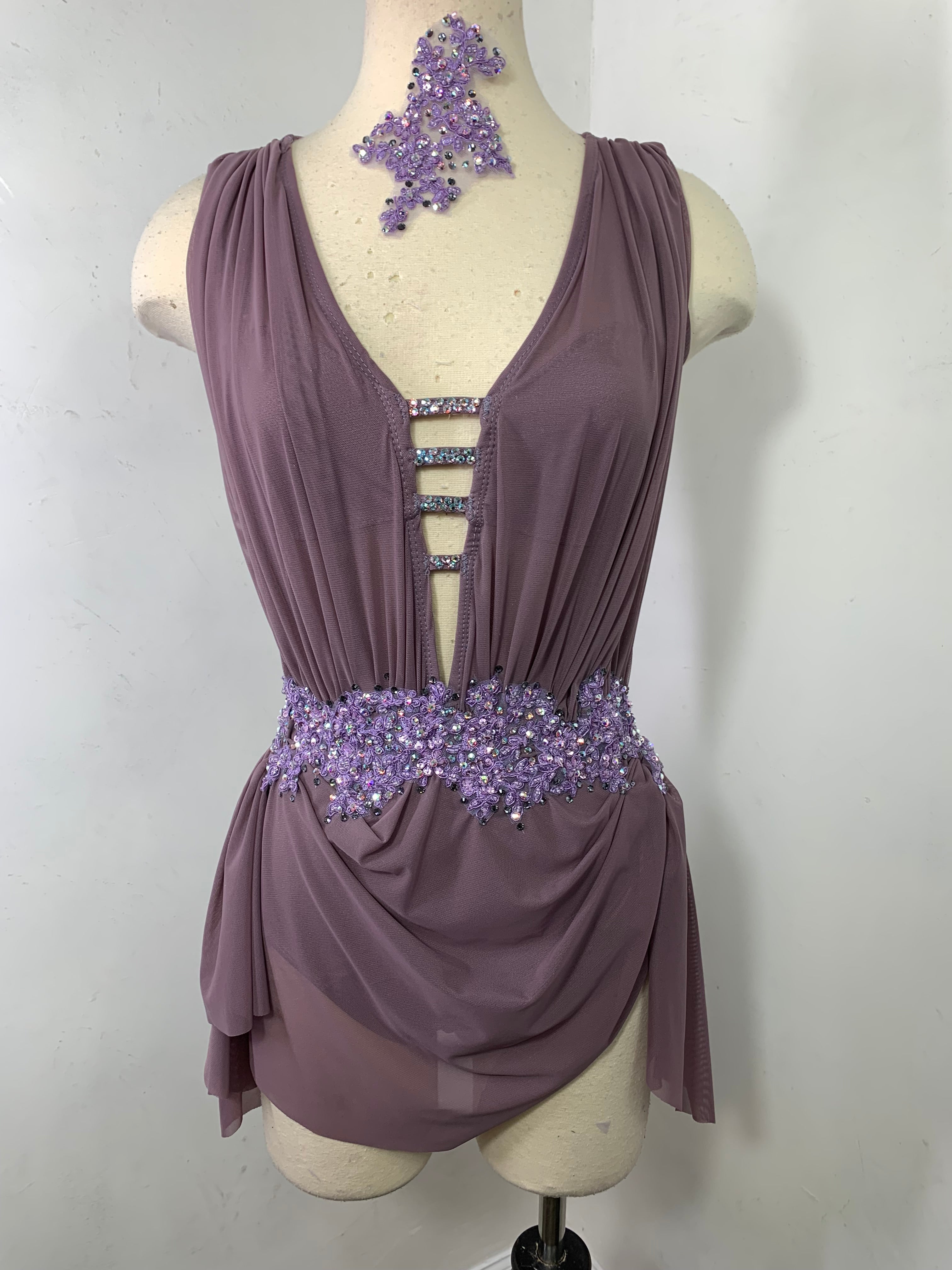 JULIETTE French Lilac draped  costume with crystal ab stones and appliques