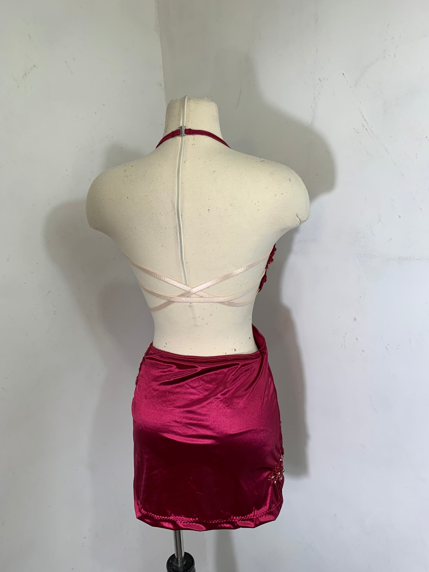 SATIN SPANDEX WINE CONTEMPORARY dance dress