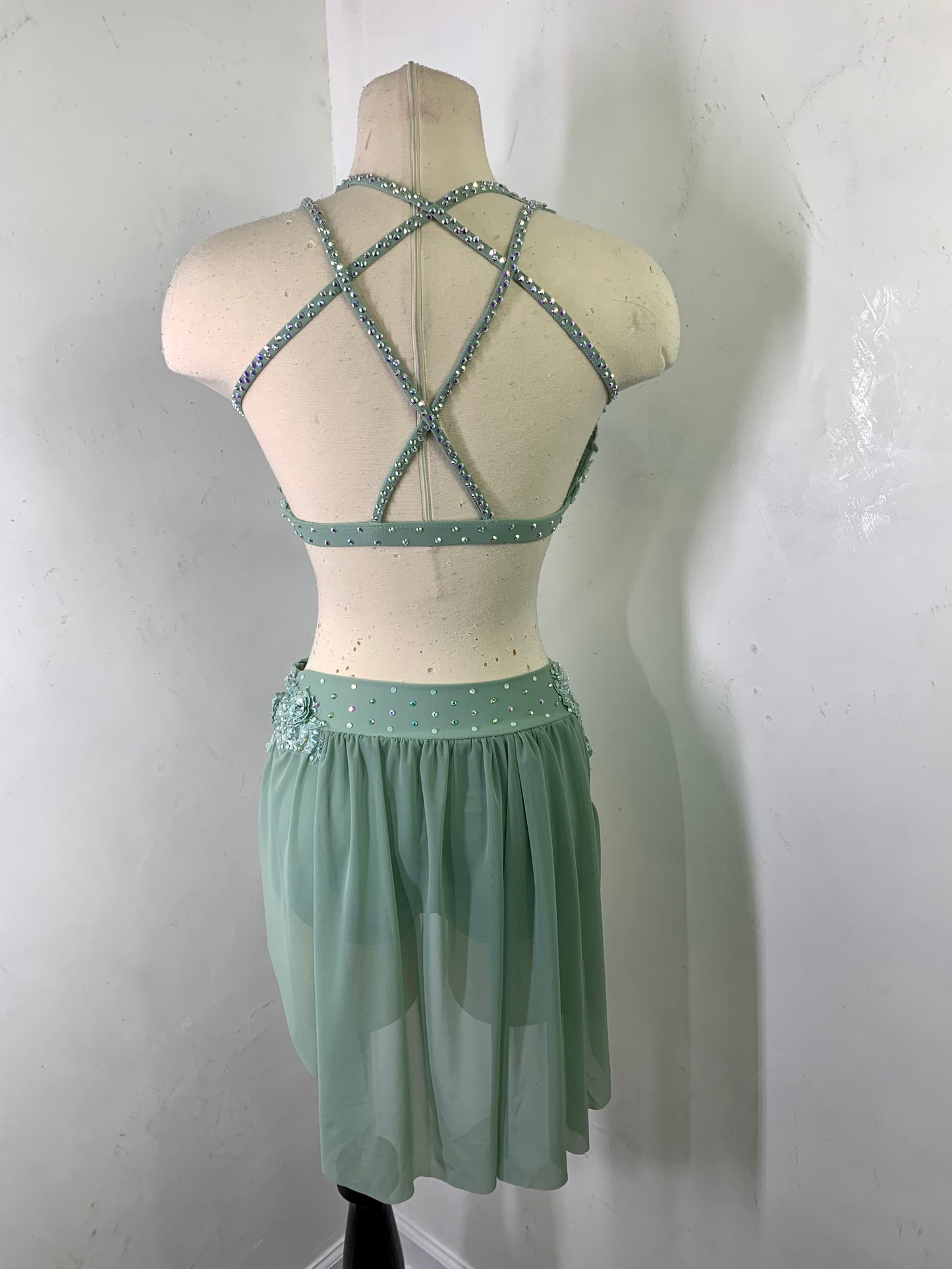 Sage green beaded applique dance costume