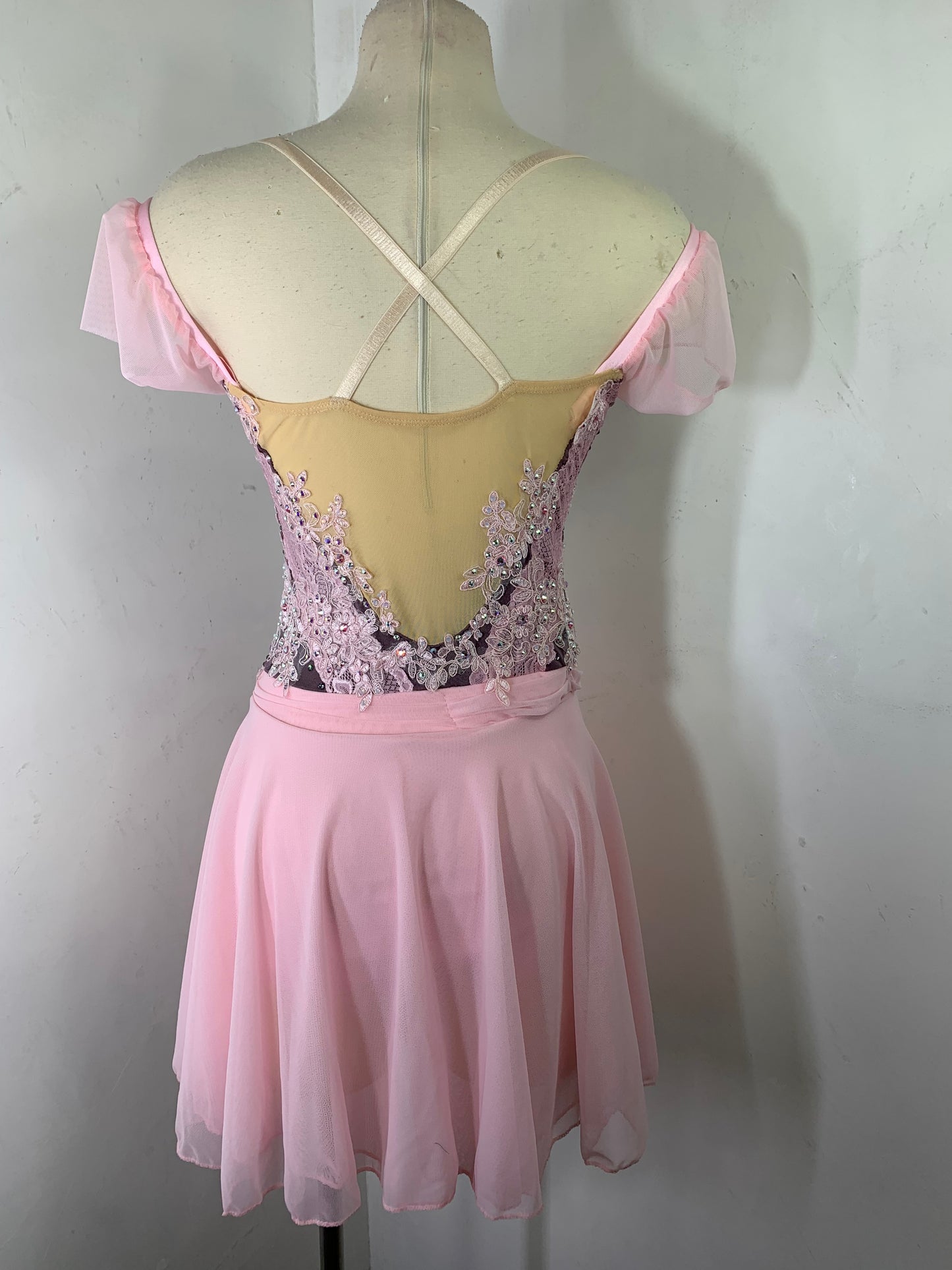 Pink draped Figure Skating Dress