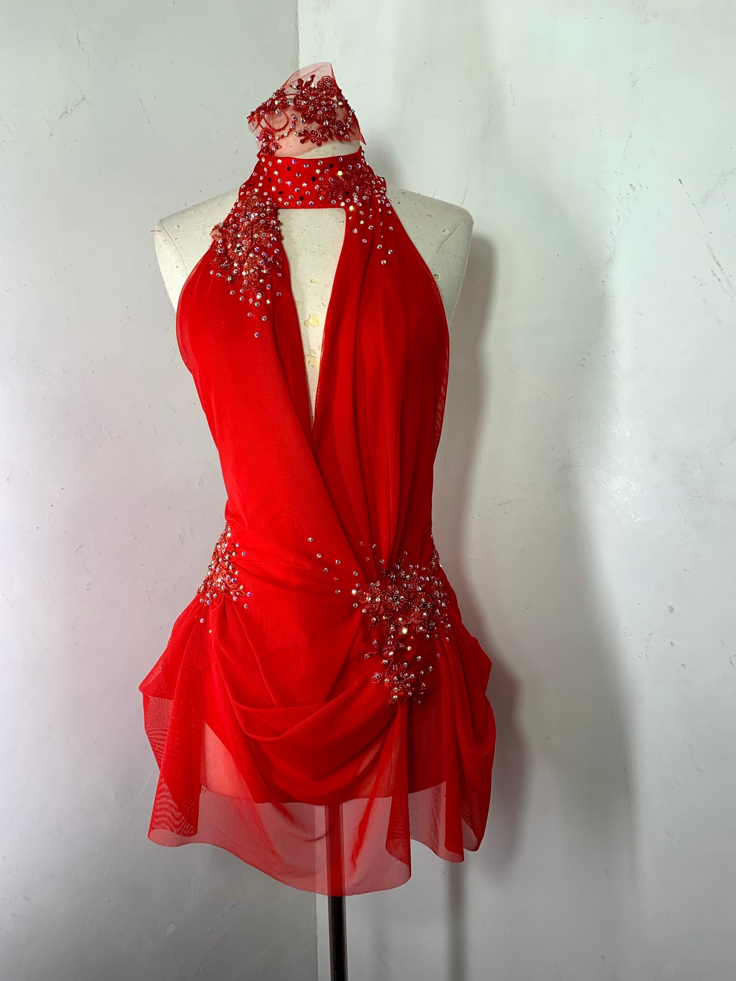 Draped red dance dress