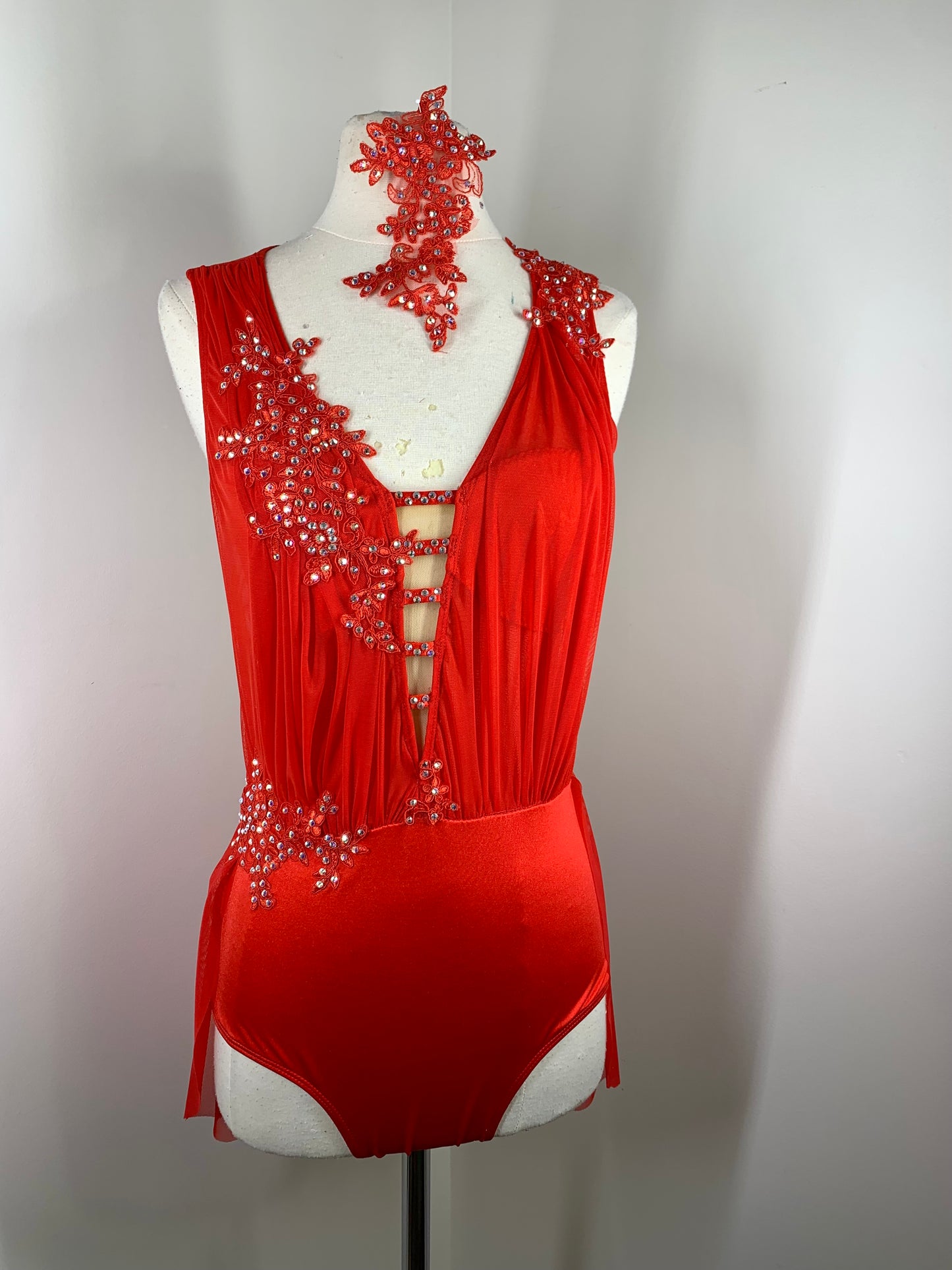 Crimson Red Sage costume with crystal ab stones and appliques