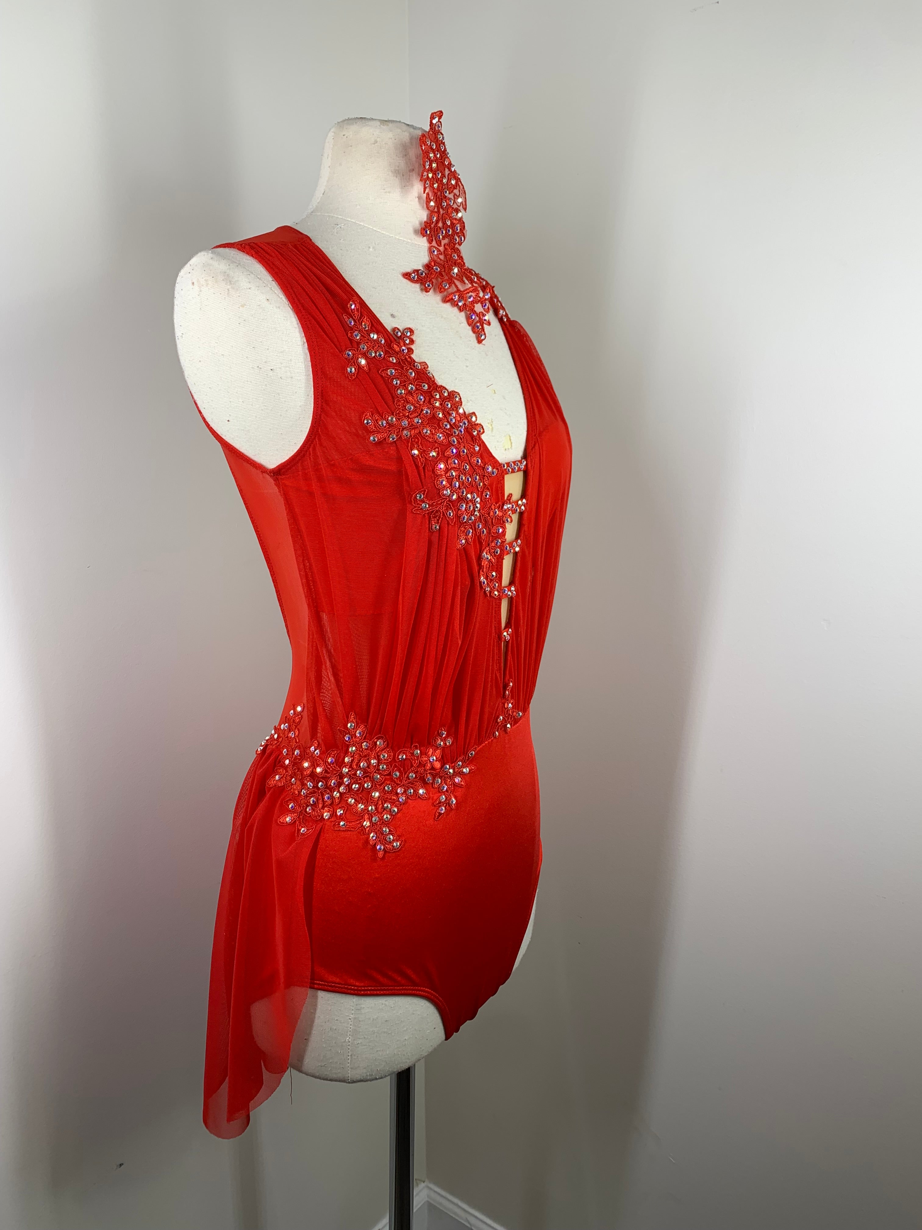 SAGE Crimson Red  costume with crystal ab stones and appliques