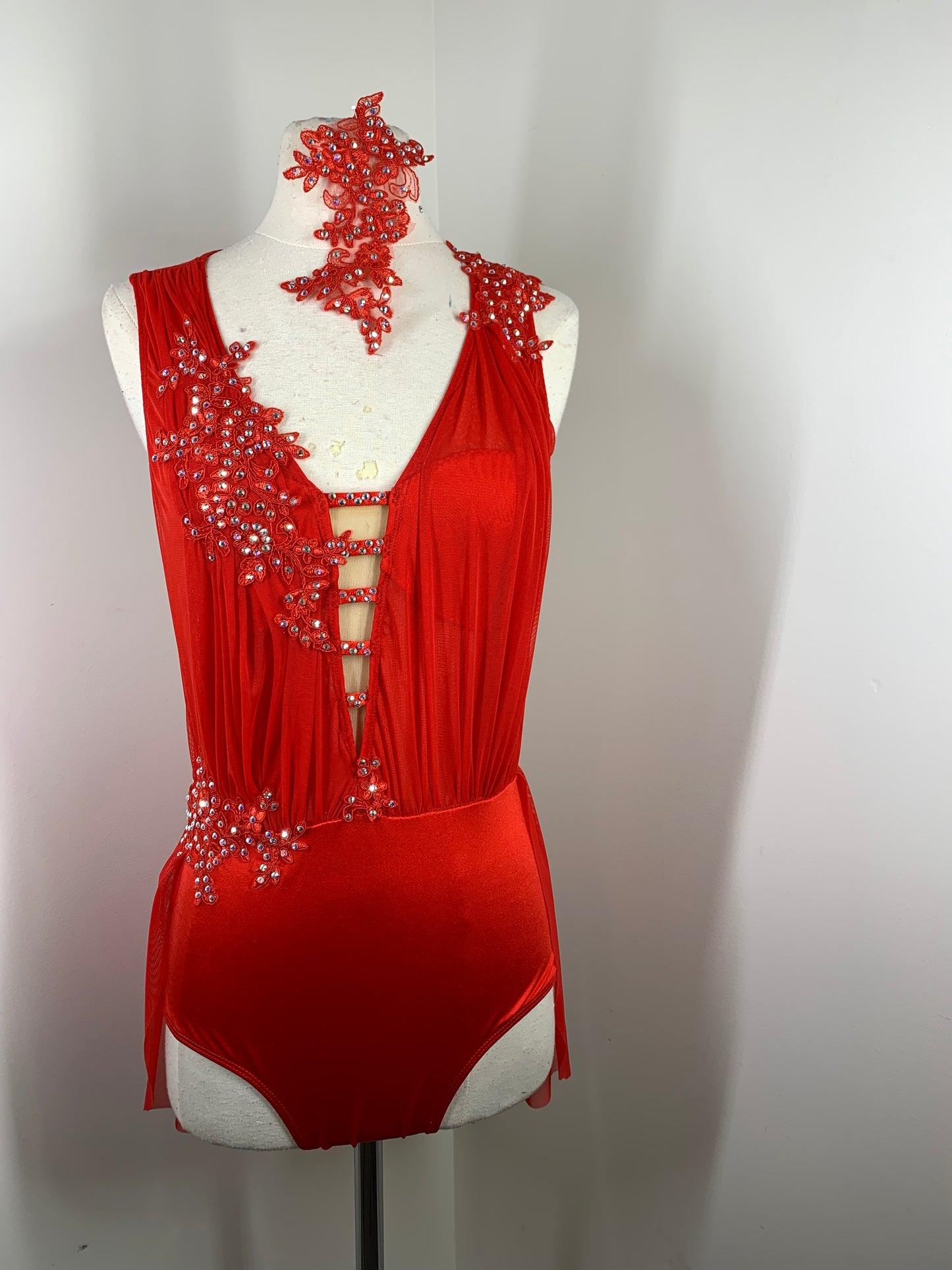 Crimson Red Sage costume with crystal ab stones and appliques