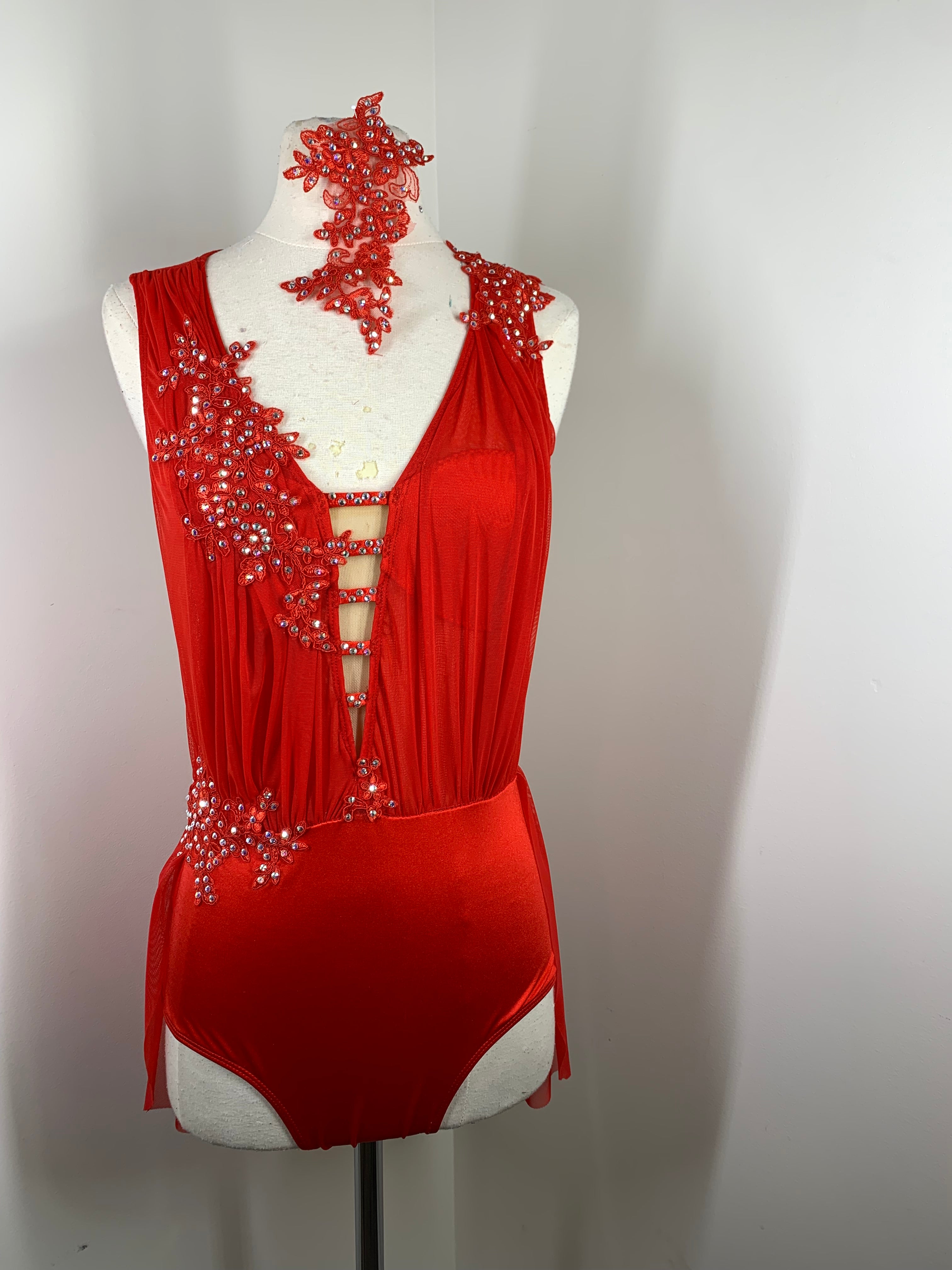 SAGE Crimson Red  costume with crystal ab stones and appliques