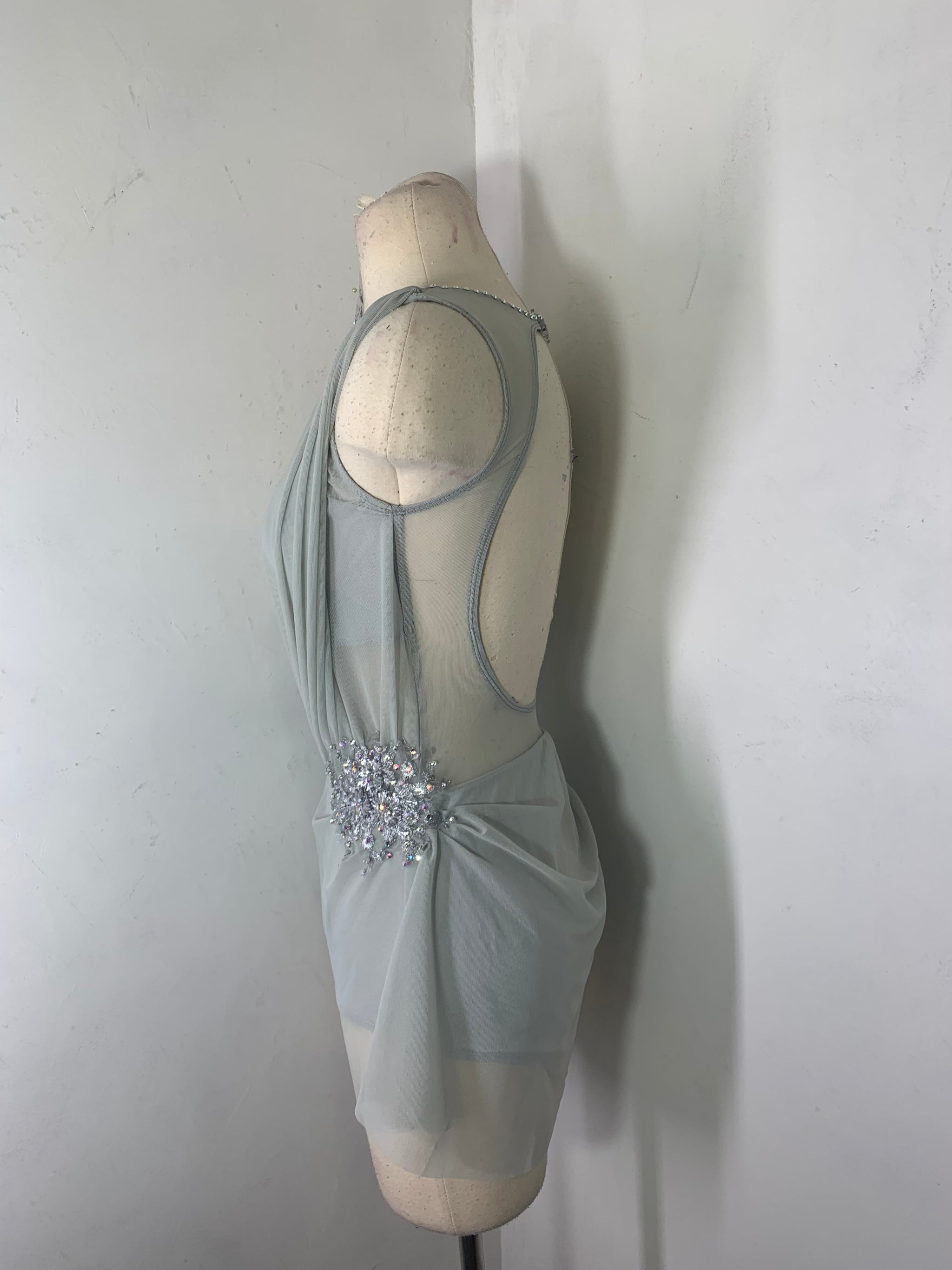 grey lyrical dress 1st Position Asymmetrical Lyrical Dress with Floral Appliqu