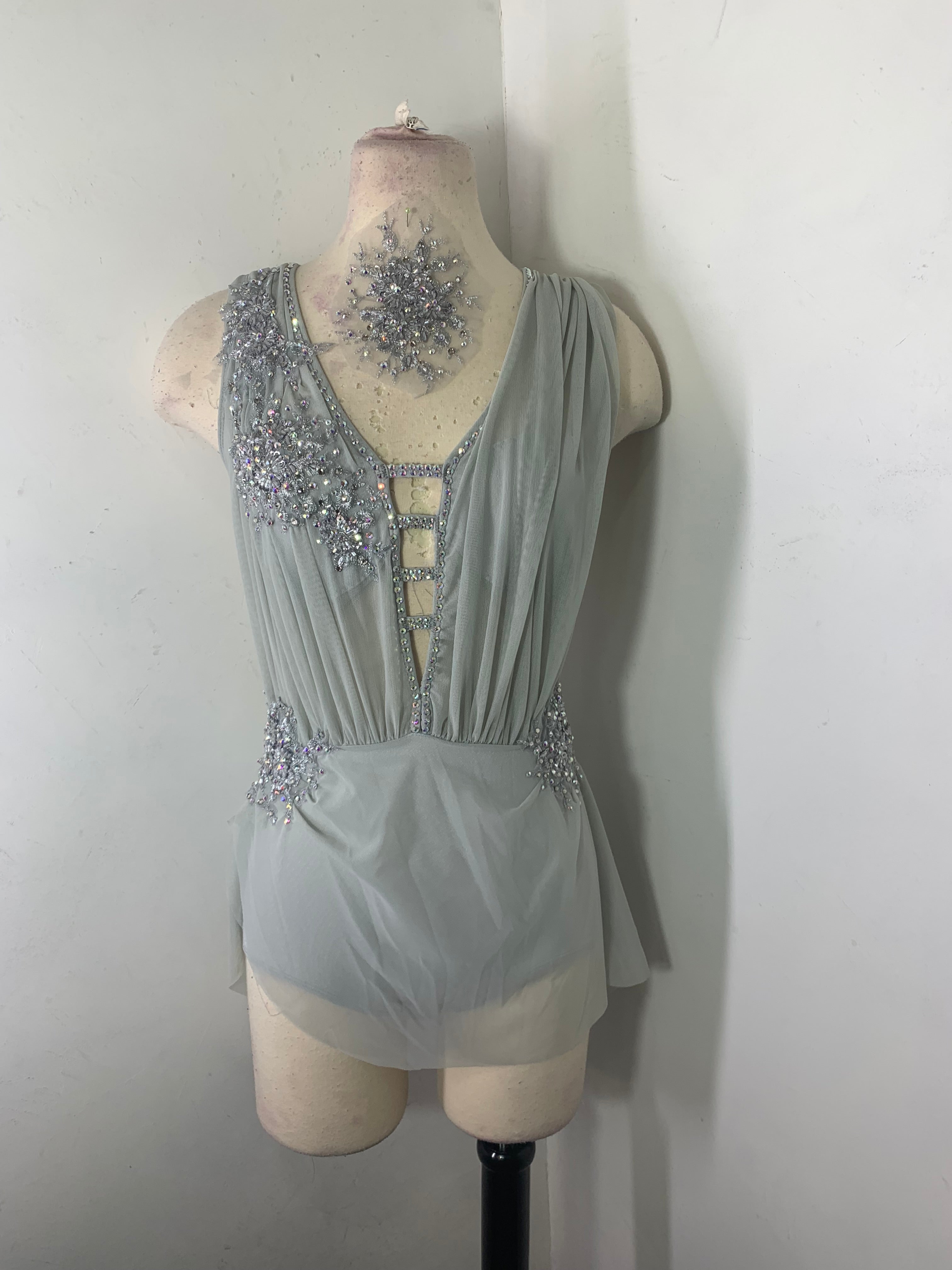 SAGE grey draped lyrical  dance costume