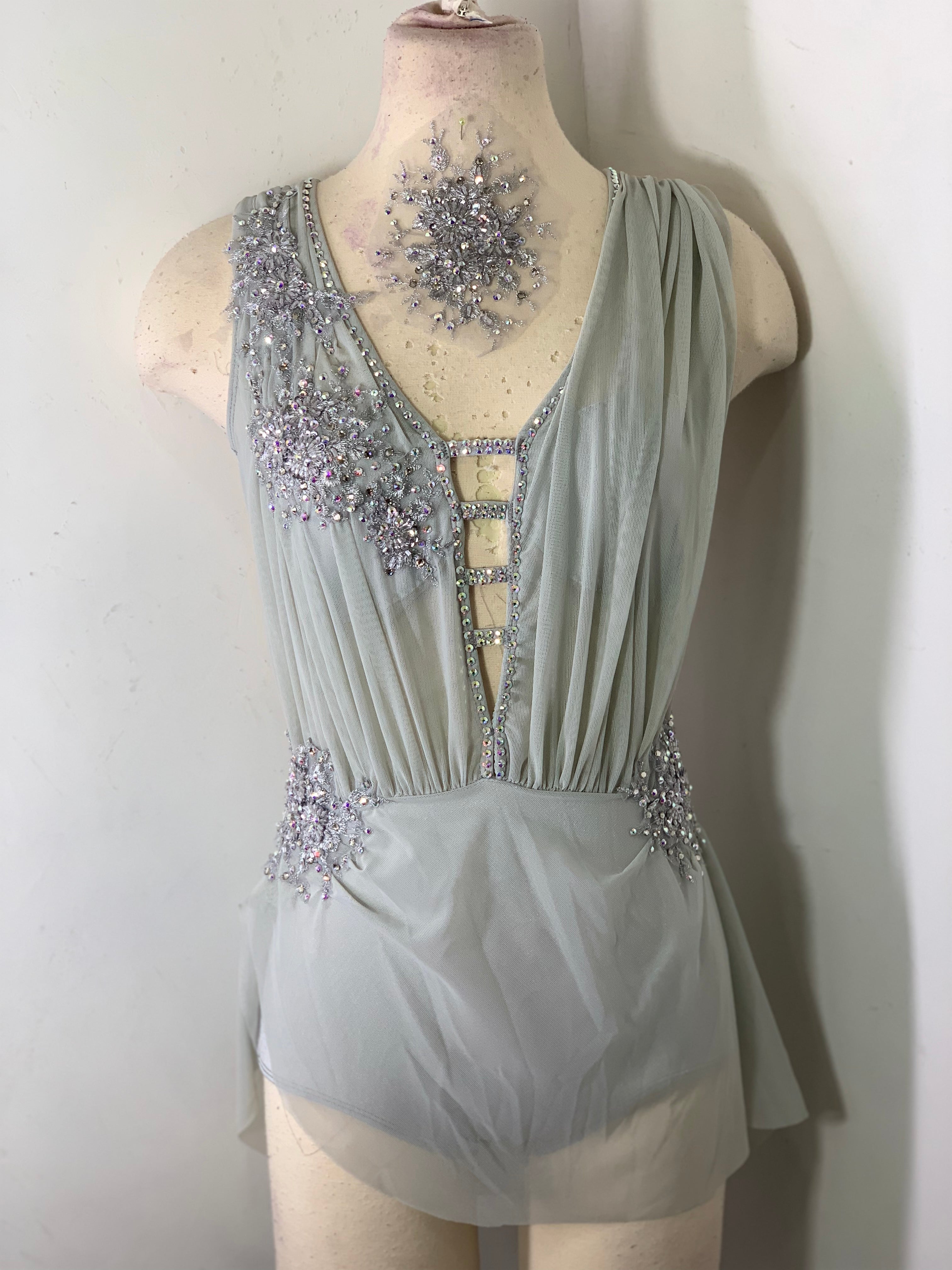 SAGE grey draped lyrical  dance costume