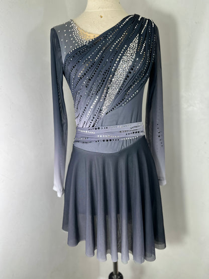 OPHELIA black ombre draped Figure Skating Dress