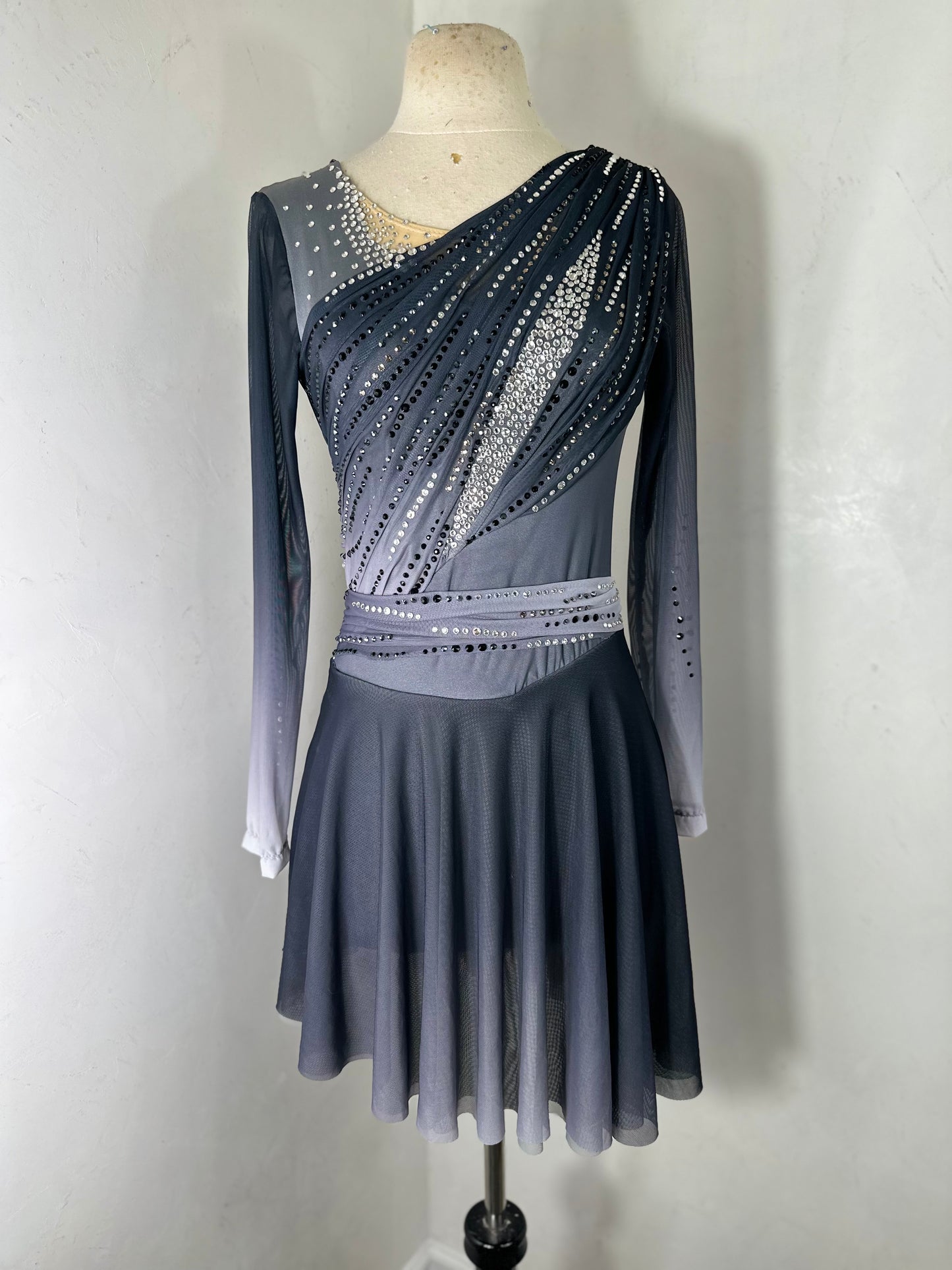 OPHELIA black ombre draped Figure Skating Dress Co9dancecostumes OPHELIA black ombre draped Figure Skating Dress Co9dancecostumes