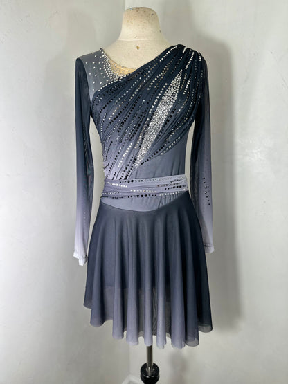 OPHELIA black ombre draped Figure Skating Dress
