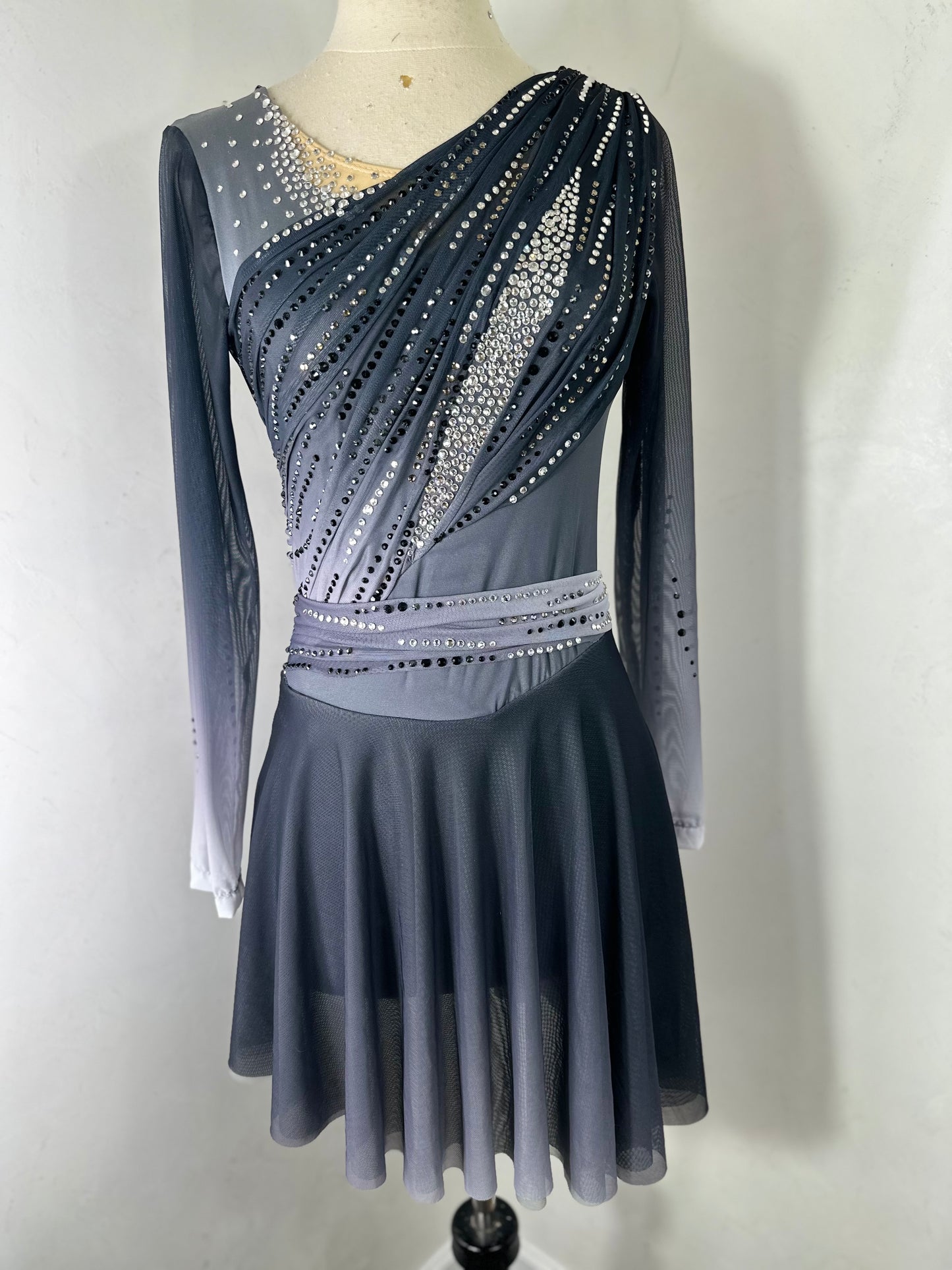 OPHELIA black ombre draped Figure Skating Dress – Co9dancecostumes OPHELIA black ombre draped Figure Skating Dress – Co9dancecostumes