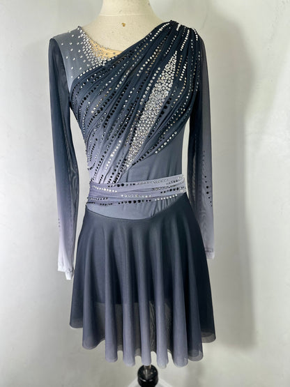 OPHELIA black ombre draped Figure Skating Dress