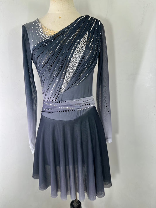 OPHELIA black ombre draped Figure Skating Dress