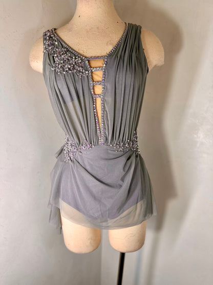 SAMANTHA -  grey draped Figure Skating Dress
