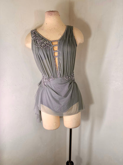 SAMANTHA -  grey draped Figure Skating Dress
