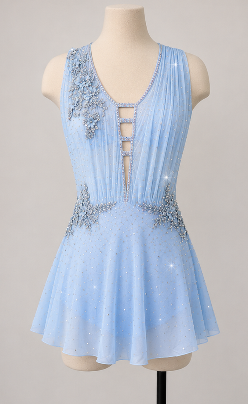 SAMANTHA -  sky blue draped Figure Skating Dress