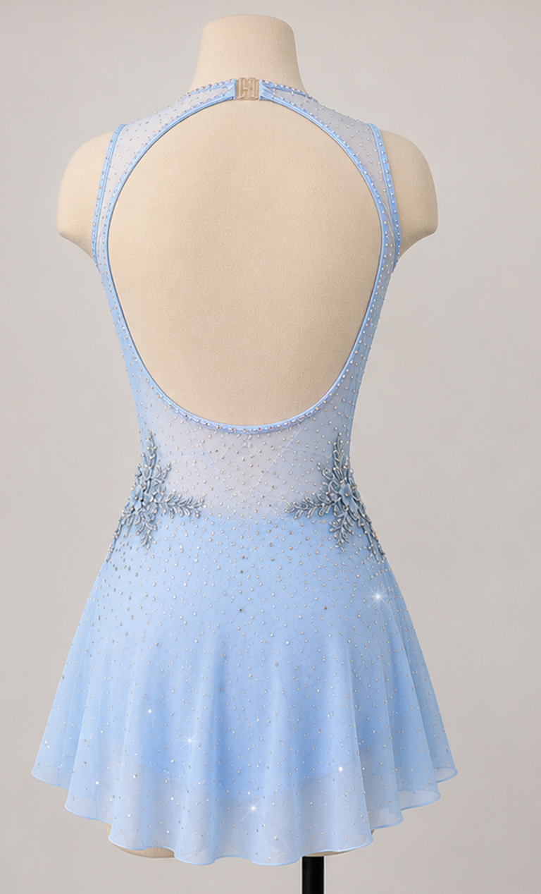 SAMANTHA -  sky blue draped Figure Skating Dress