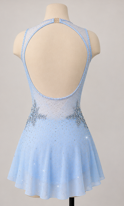 SAMANTHA -  sky blue draped Figure Skating Dress
