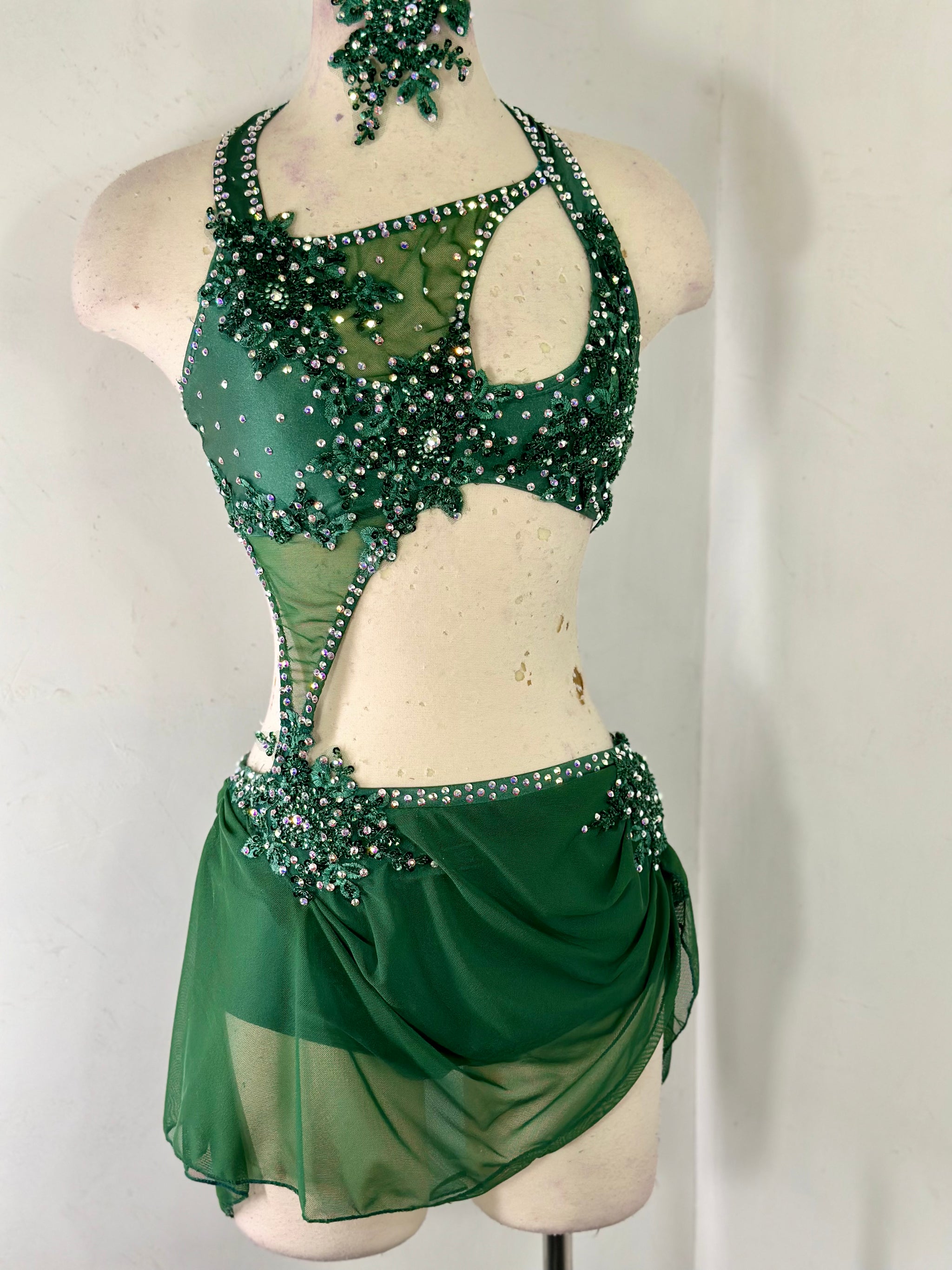 green lyrical dance dress ZALDITA Women Lyrical Dance Costumes Glittery Rhinestone Contemporary Dancewear Mesh Maxi Long Dress Green M