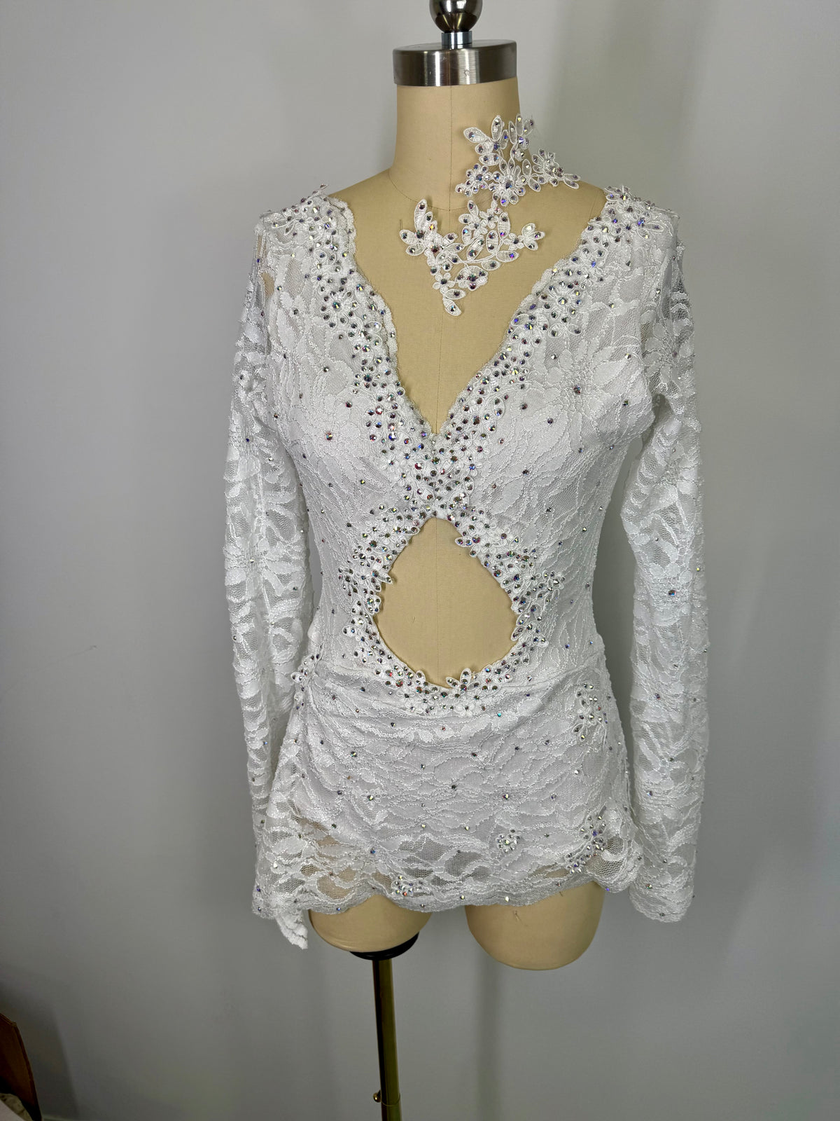 JULIANNA   2 pc dance costume with crystal ab stones scalloped lace and appliques
