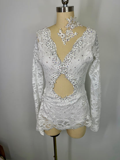 JULIANNA   2 pc dance costume with crystal ab stones scalloped lace and appliques
