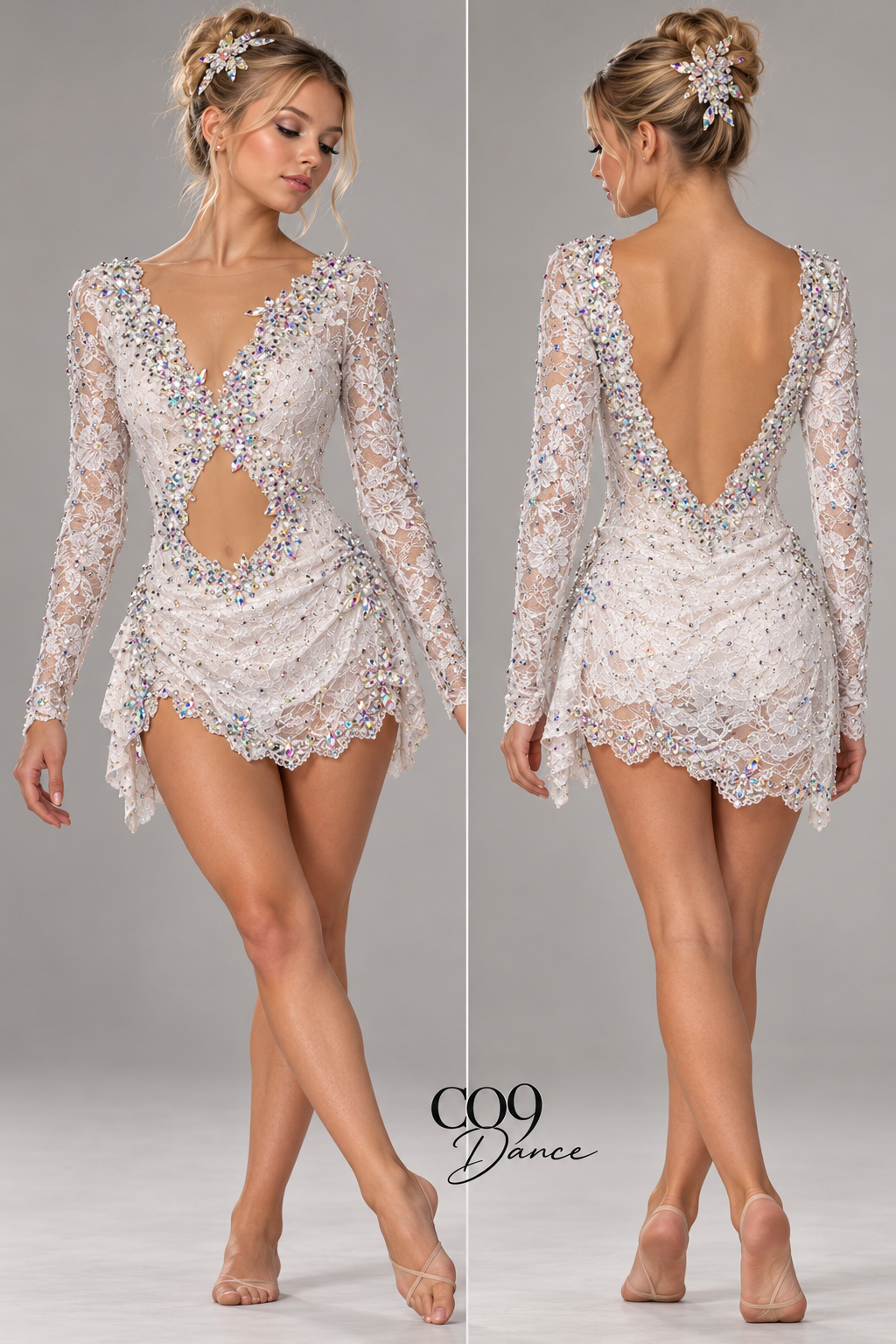 JULIANNA  deluxe level dance costume with crystal ab stones , hand sewn crystals ,scalloped lace and appliques
