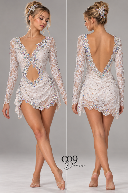 JULIANNA  deluxe level dance costume with crystal ab stones , hand sewn crystals ,scalloped lace and appliques
