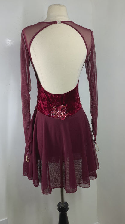 SOPHIA Wine velvet long sleeved Figure Skating Dress