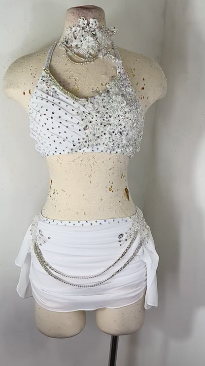 WHITNEY  2 pc white  lyrical dance costume