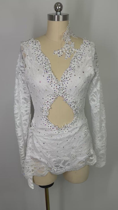 JULIANNA   2 pc dance costume with crystal ab stones scalloped lace and appliques