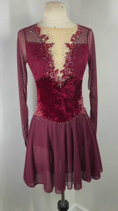 SOPHIA Wine velvet long sleeved Figure Skating Dress