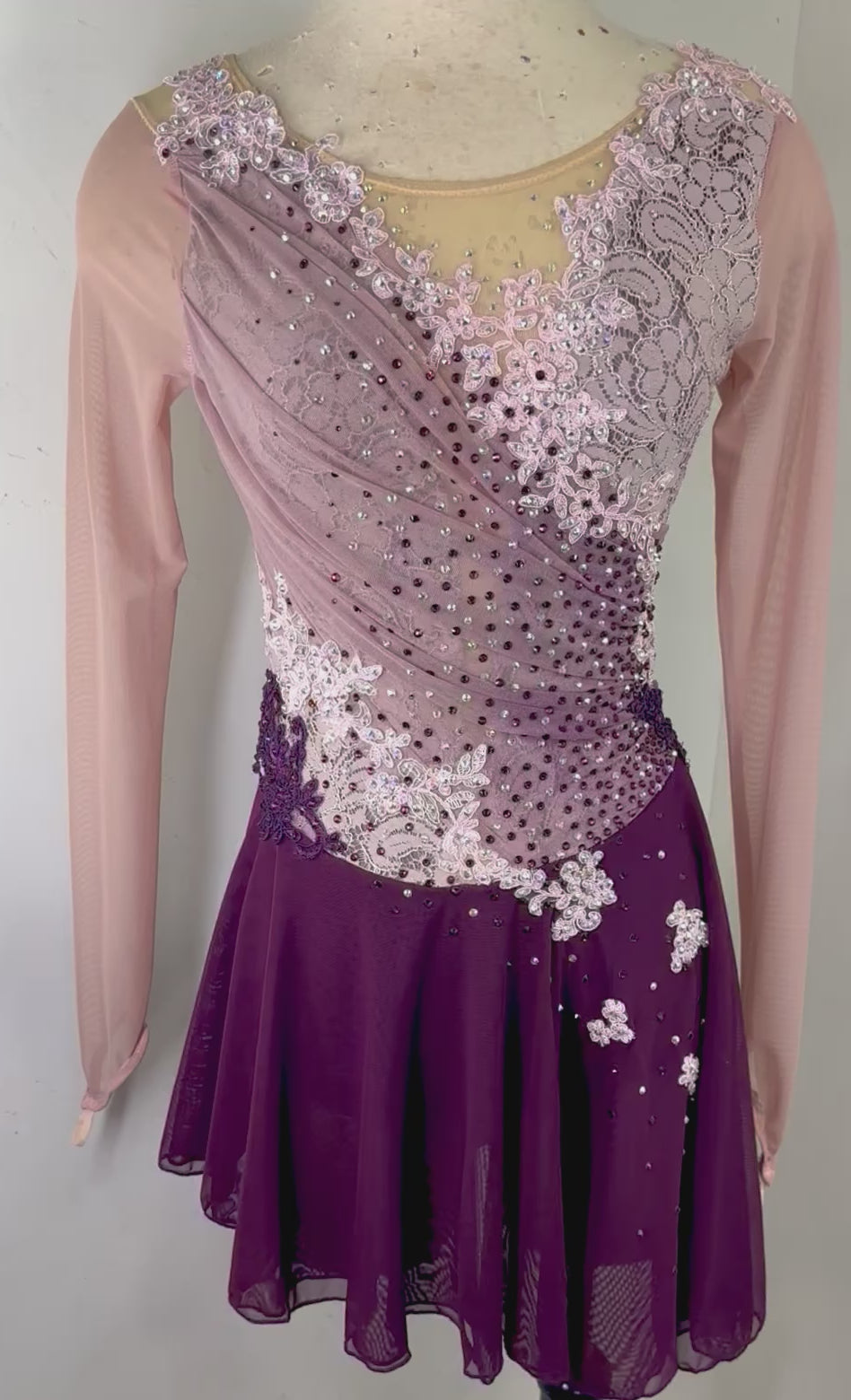 NORMANDY draped  Merlot and dusty rose Figure Skating Dress