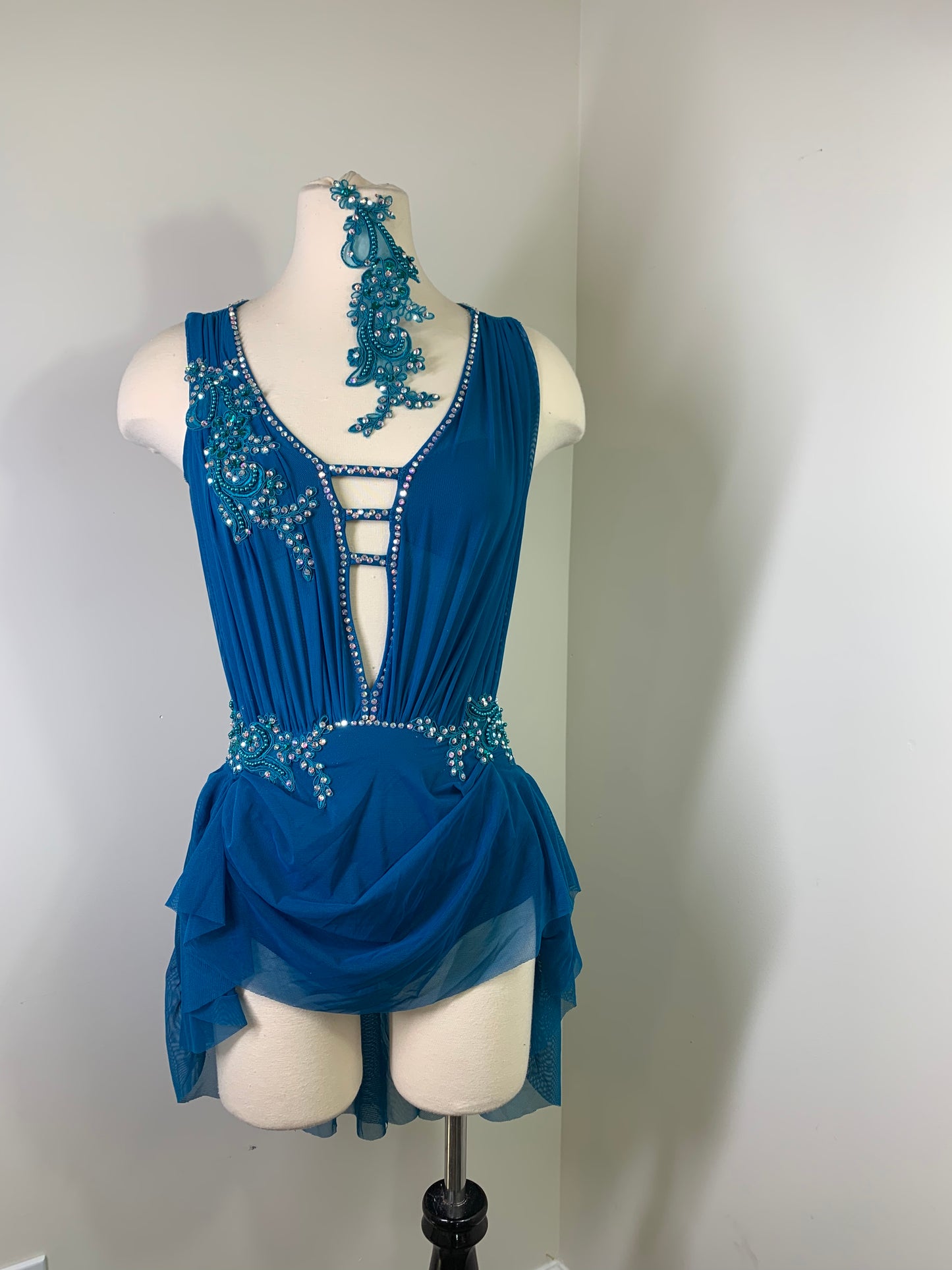 Mallard Sage draped dance costume w stones