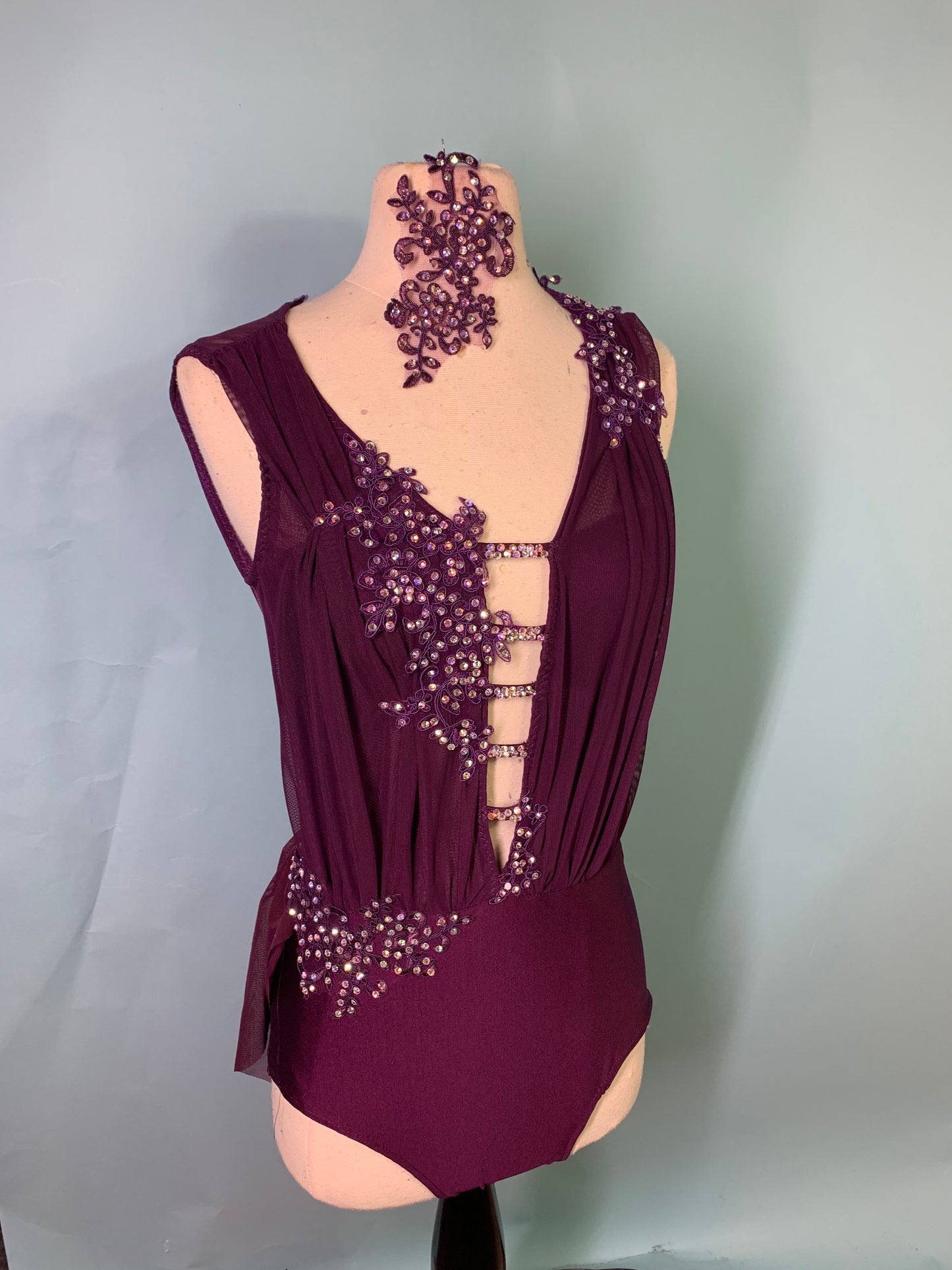 "Sage"  merlot draped dance costume