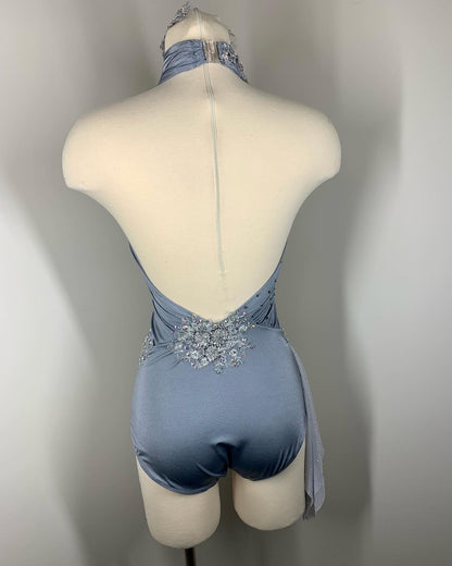 ALLEGRA Grey appliqued halter dance costume